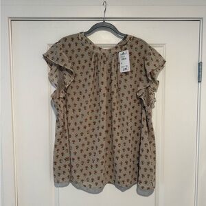 Nordstrom DR2 by Daniel Rainn Floral Ruffle Sleeve Blouse - beige